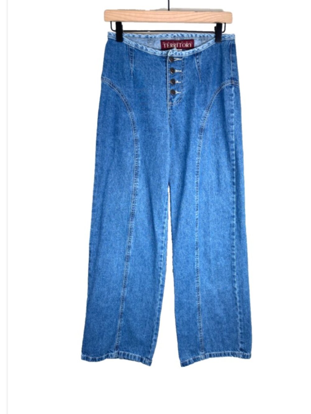 VTG 90s Natural Territory Wide Leg Jeans Exposed Button Fly USA Made Sz 7 28x30